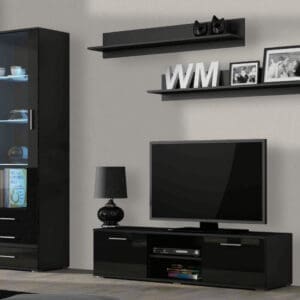 Obývací stěna BRNO 7D černá / černý lesk