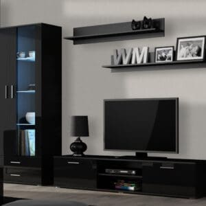 Obývací stěna BRNO 8D černá / černý lesk