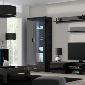 Obývací stěna BRNO 9D černá / černý lesk