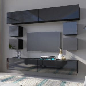 Obývací stěna CALABRIA 10 černá / černý lesk