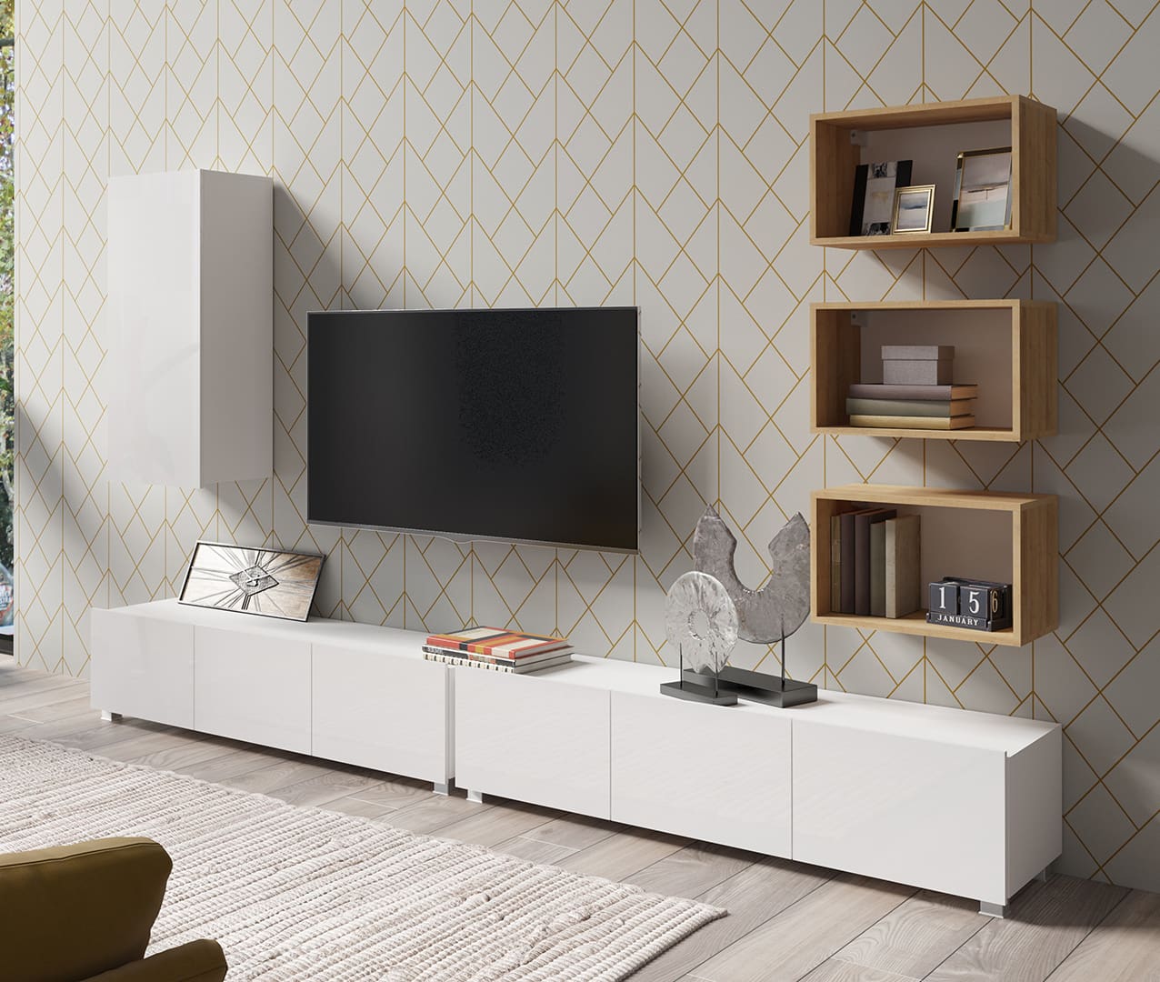 Obývací stěna CALABRIA 36 bílá / bílý lesk - Obrázek 2