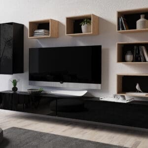 Obývací stěna CALABRIA 37 černá / černý lesk