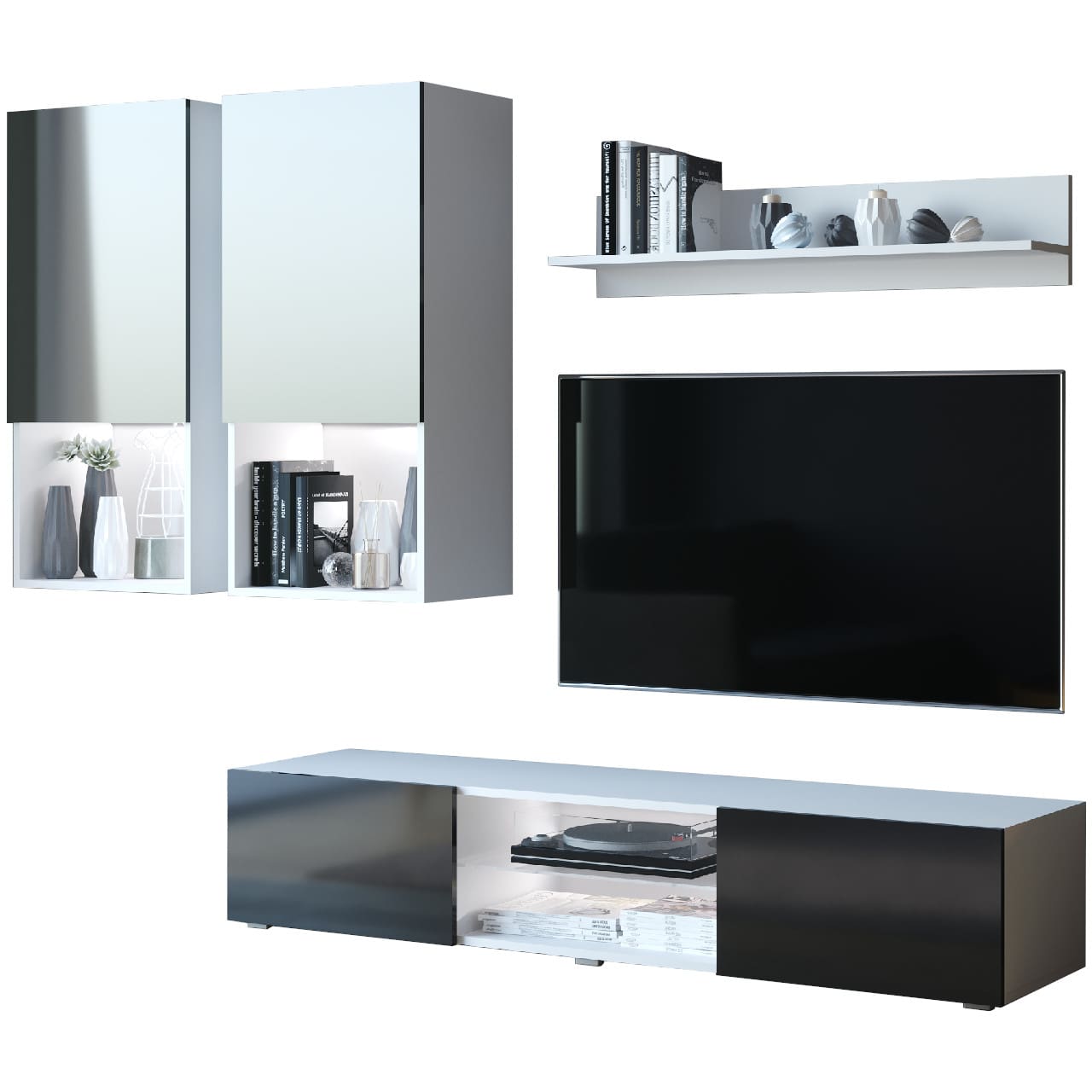 Obývací stěna DECO bílá / černý lesk - Obrázek 2