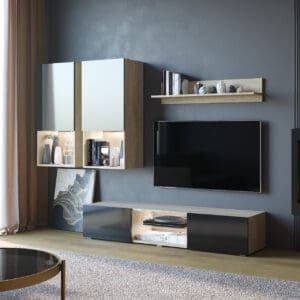 Obývací stěna DECO dub sonoma / černý lesk