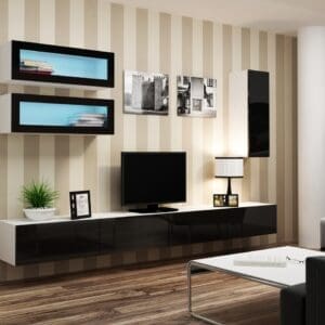 Obývací stěna GOVI 11B bílá / černý lesk