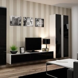 Obývací stěna GOVI 1B bílá / černý lesk
