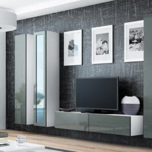 Obývací stěna GOVI GREY 15A bílá / šedý lesk