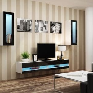 Obývací stěna GOVI NEW 11B bílá / černý lesk