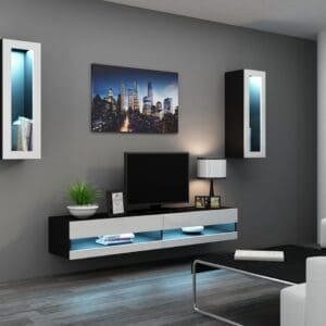 Obývací stěna GOVI NEW 11C černá / bílý lesk