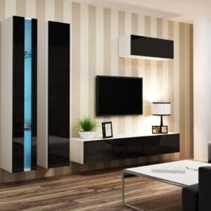 Obývací stěna GOVI NEW 1B bílá / černý lesk