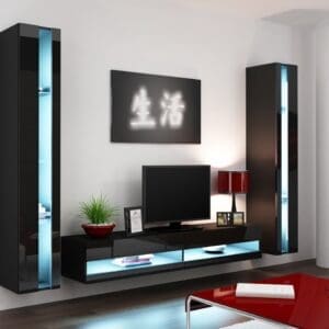 Obývací stěna GOVI NEW 3D černá / černý lesk