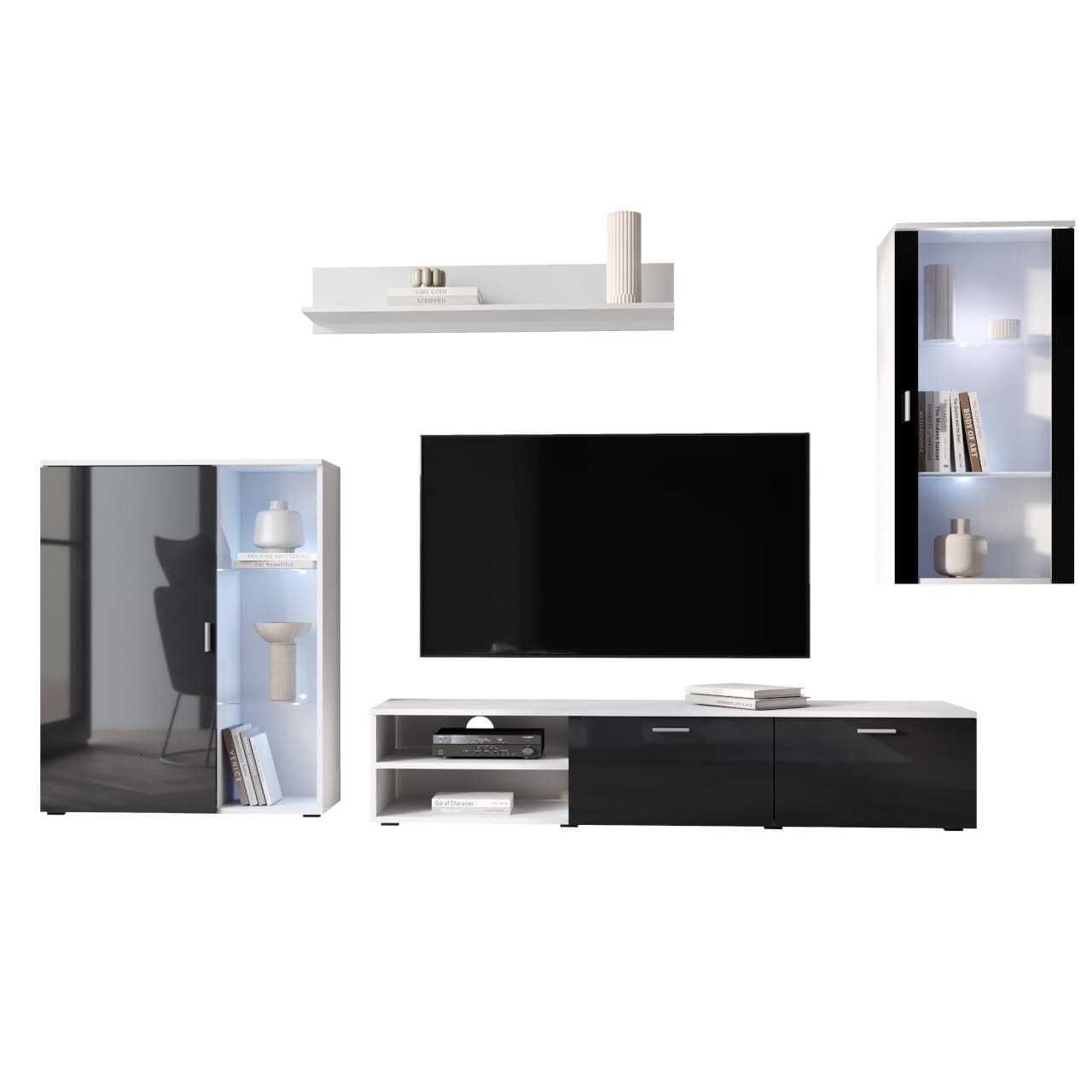 Obývací stěna LOCO 2 bílá / černý lesk - Obrázek 2