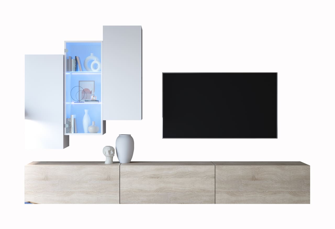 Obývací stěna ONIVIO 2 bílý lesk / dub sonoma - Obrázek 4