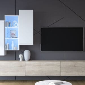 Obývací stěna ONIVIO 2 bílý lesk / dub sonoma