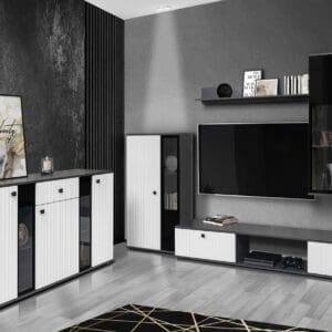 Obývací stěna s komodou FIESTA LAMELY matera / bílá