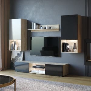 Obývací stěna VERO dub sonoma / černý lesk