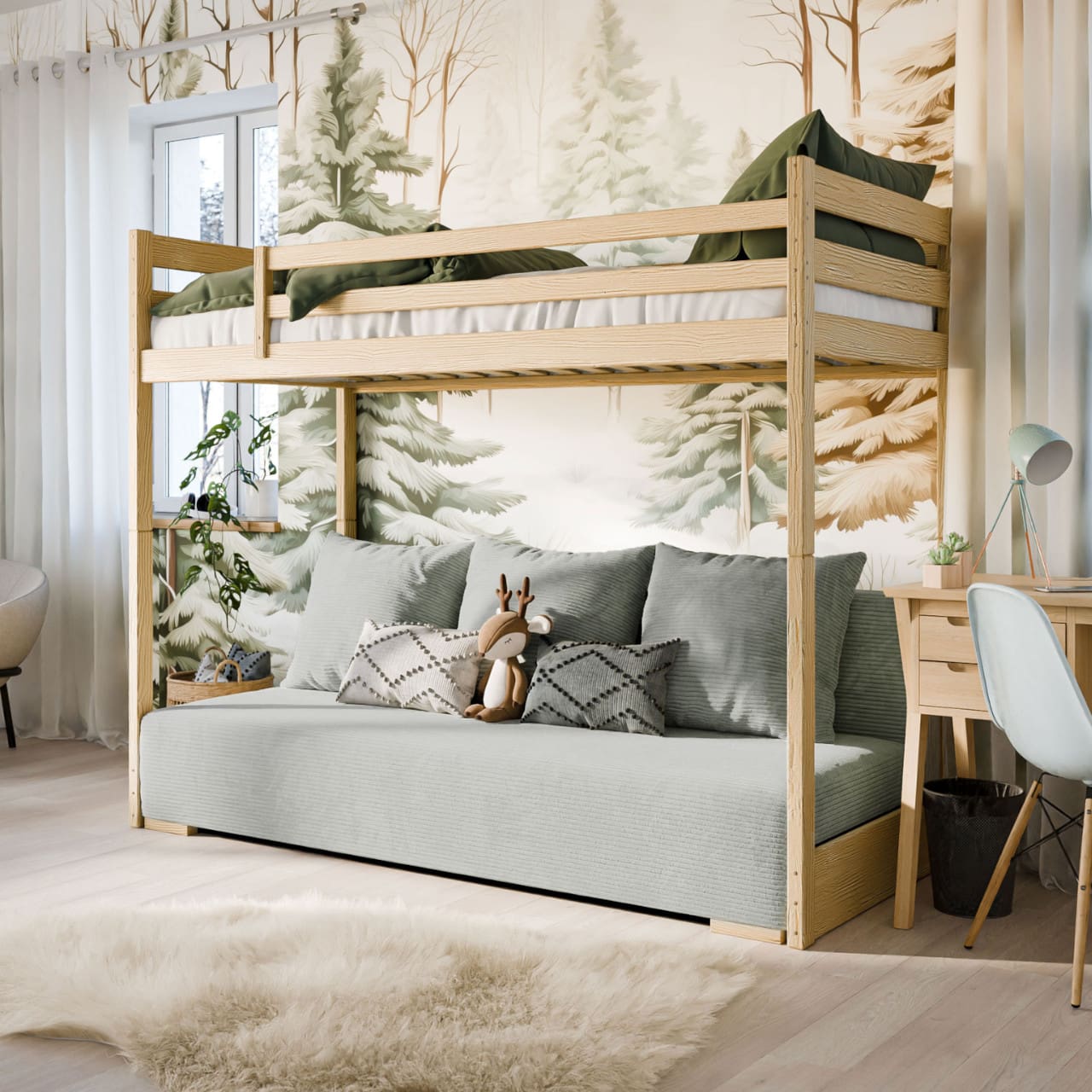 Patrová postel s gaučem FINO borovice zoom 15 - Obrázek 2