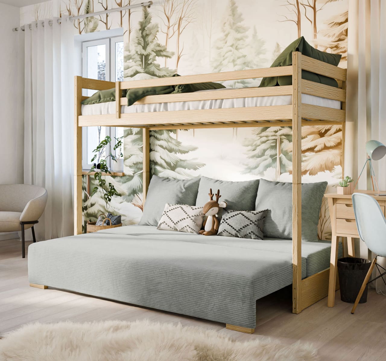 Patrová postel s gaučem FINO borovice zoom 15 - Obrázek 4