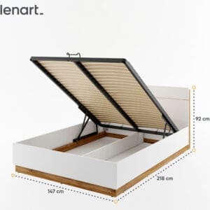 Postel se zdvíhacím roštem 140x200 DENTRO DT02 bílá / dub stirling
