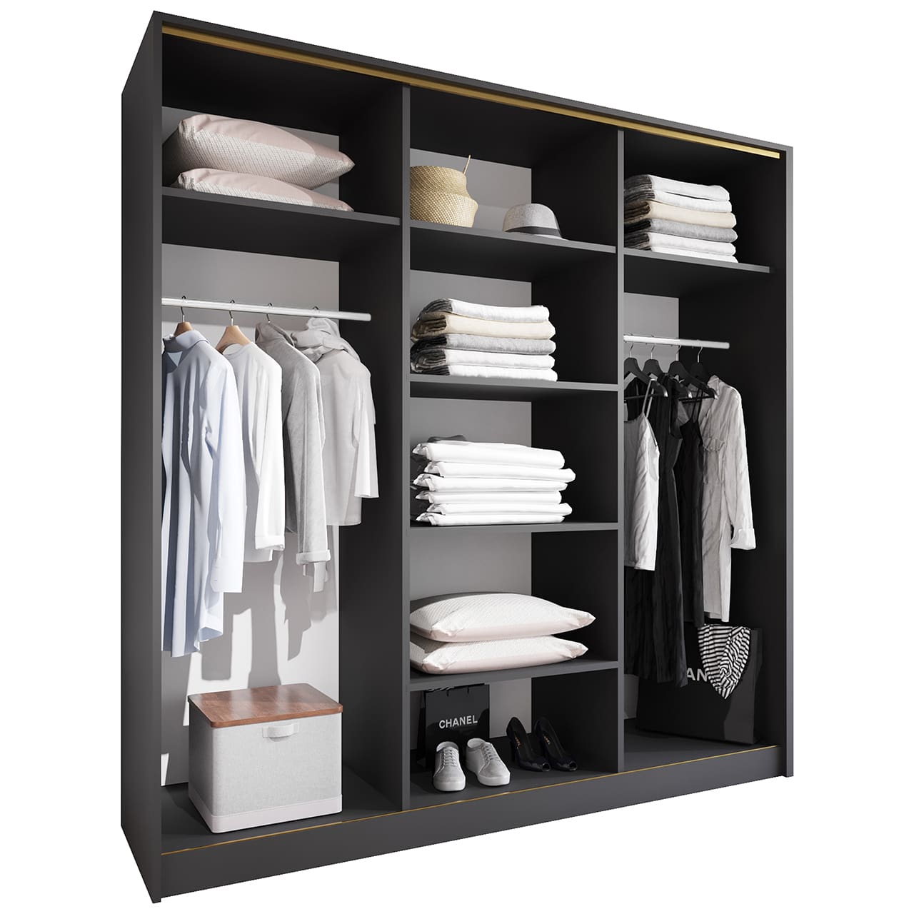 Posuvná skříň se zrcadlem TRIVI B 200 černá / zlatá - Obrázek 2