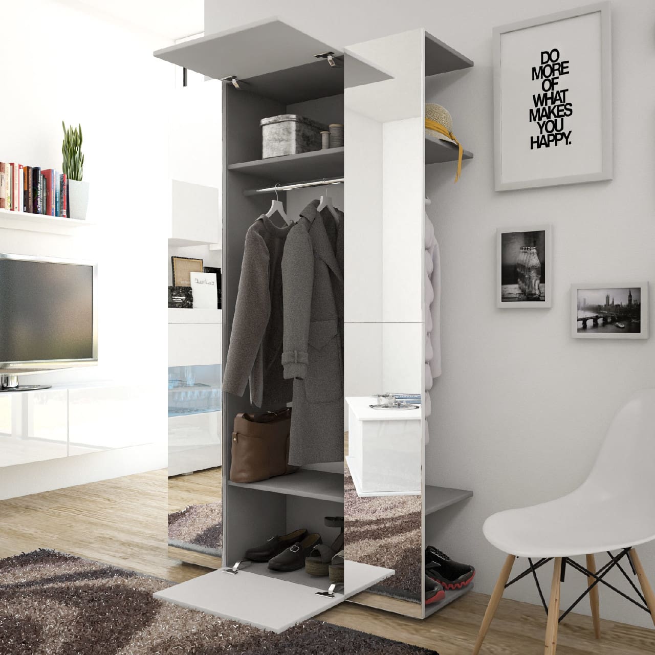 Předsíňová stěna CUBE šedá / bílá + zrcadlo - Obrázek 3