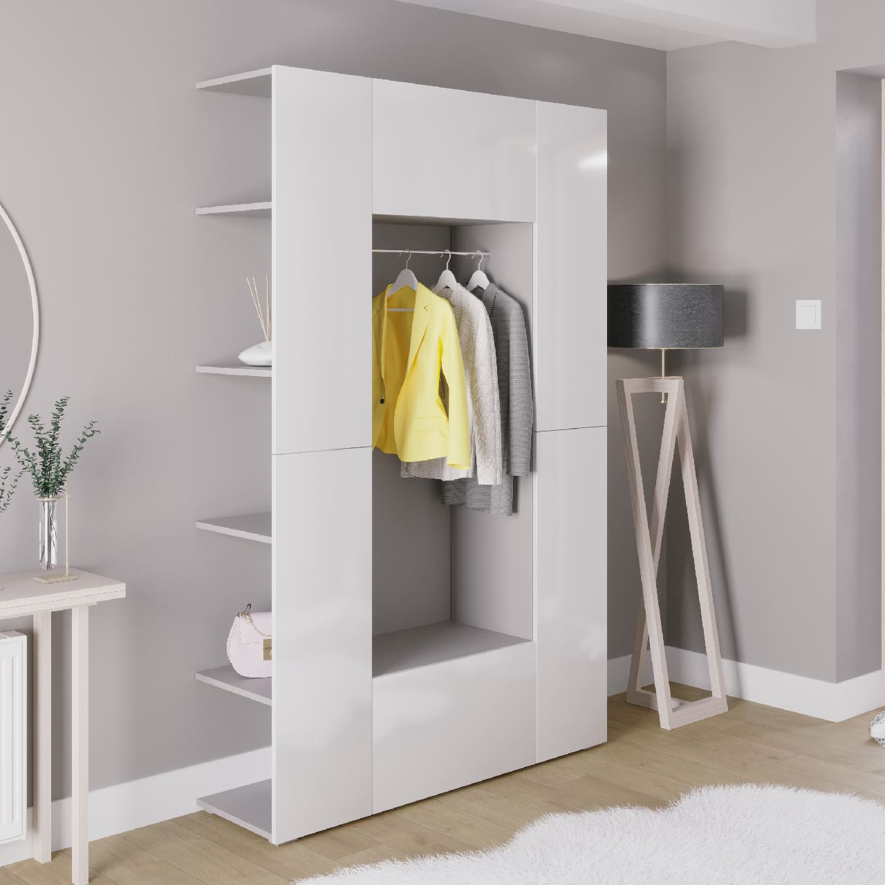 Předsíňová stěna CUBE šedá / bílý lesk - Obrázek 2