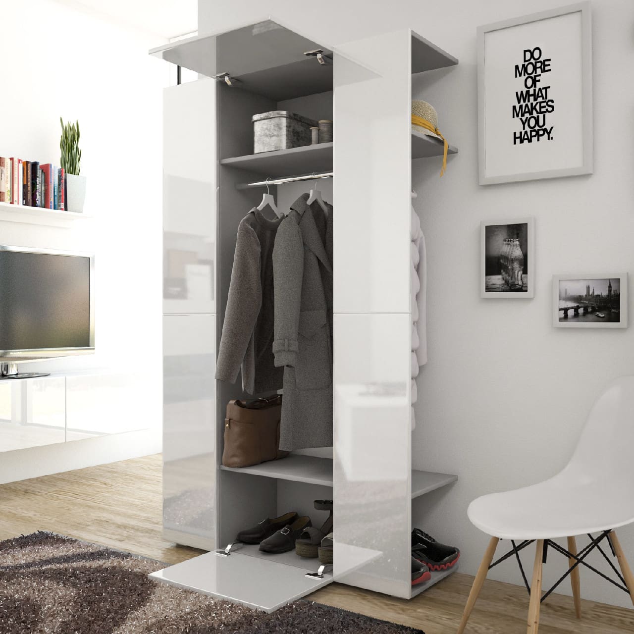 Předsíňová stěna CUBE šedá / bílý lesk - Obrázek 3