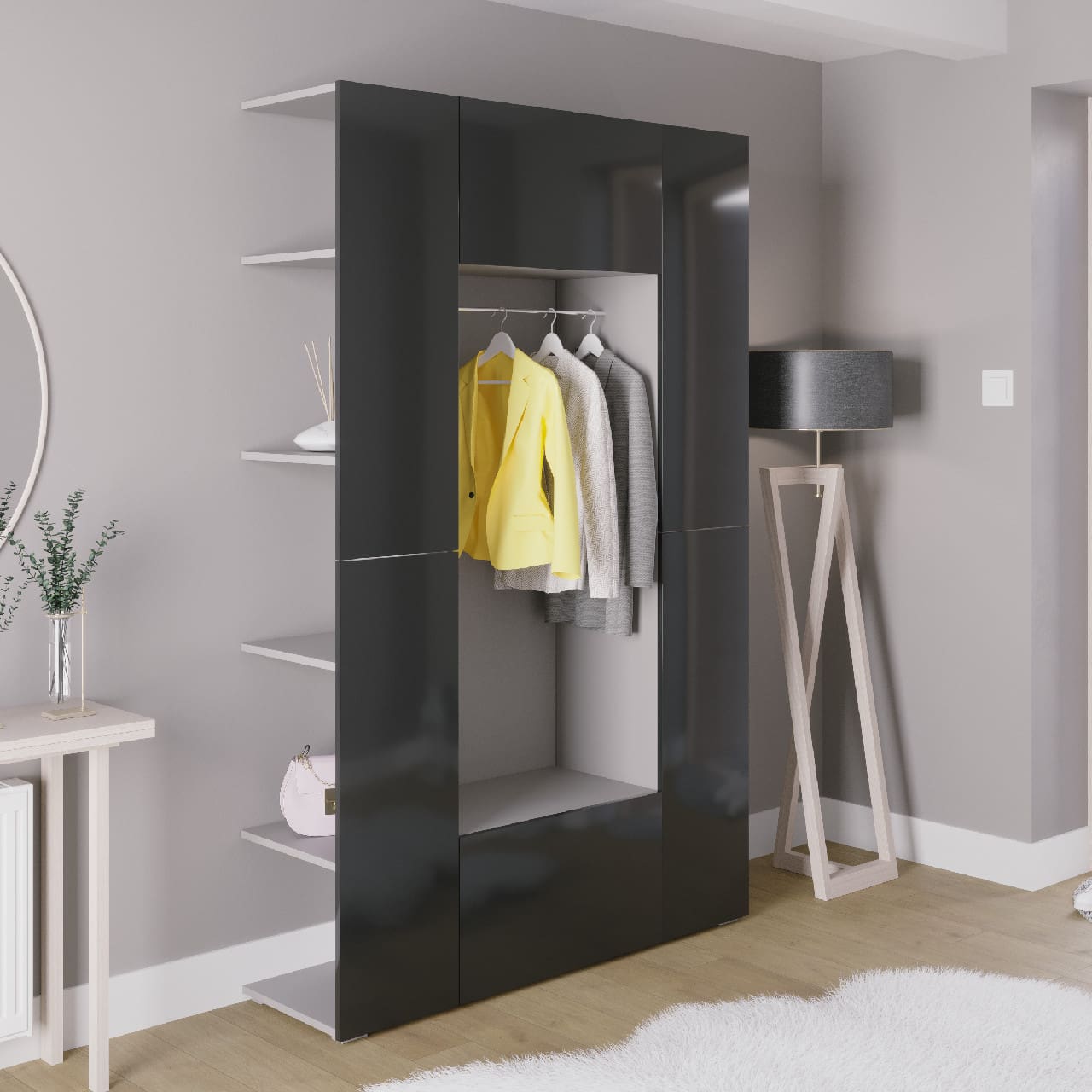 Předsíňová stěna CUBE šedá / černý lesk - Obrázek 2