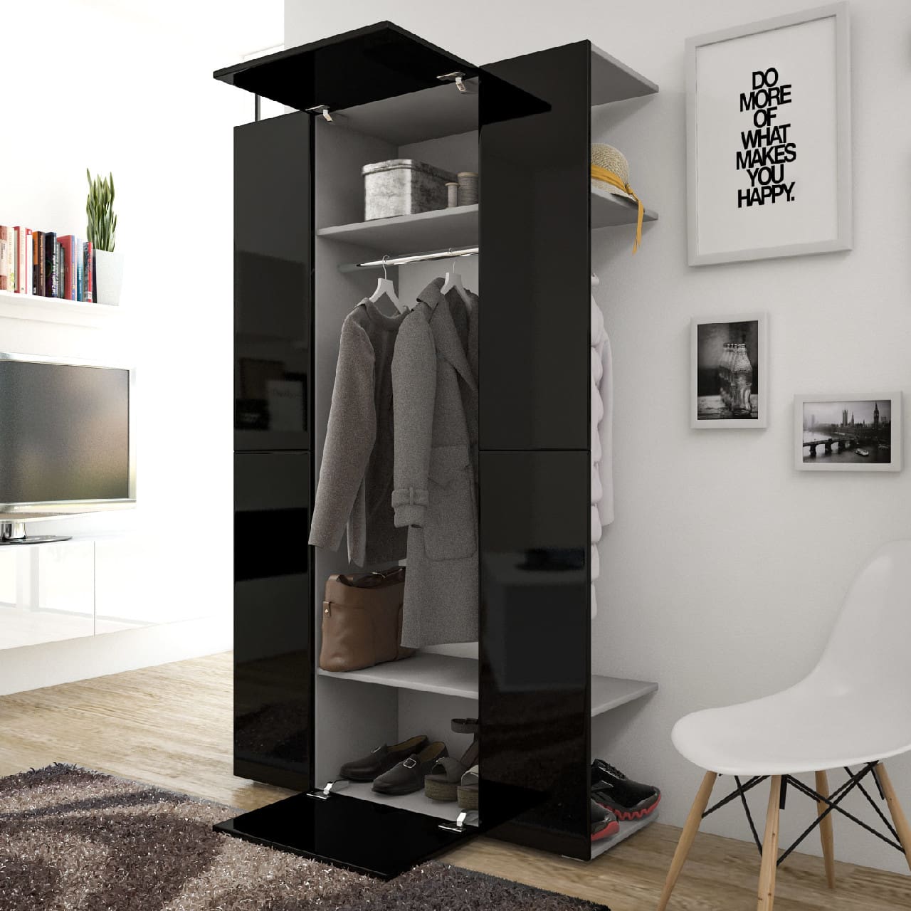 Předsíňová stěna CUBE šedá / černý lesk - Obrázek 3