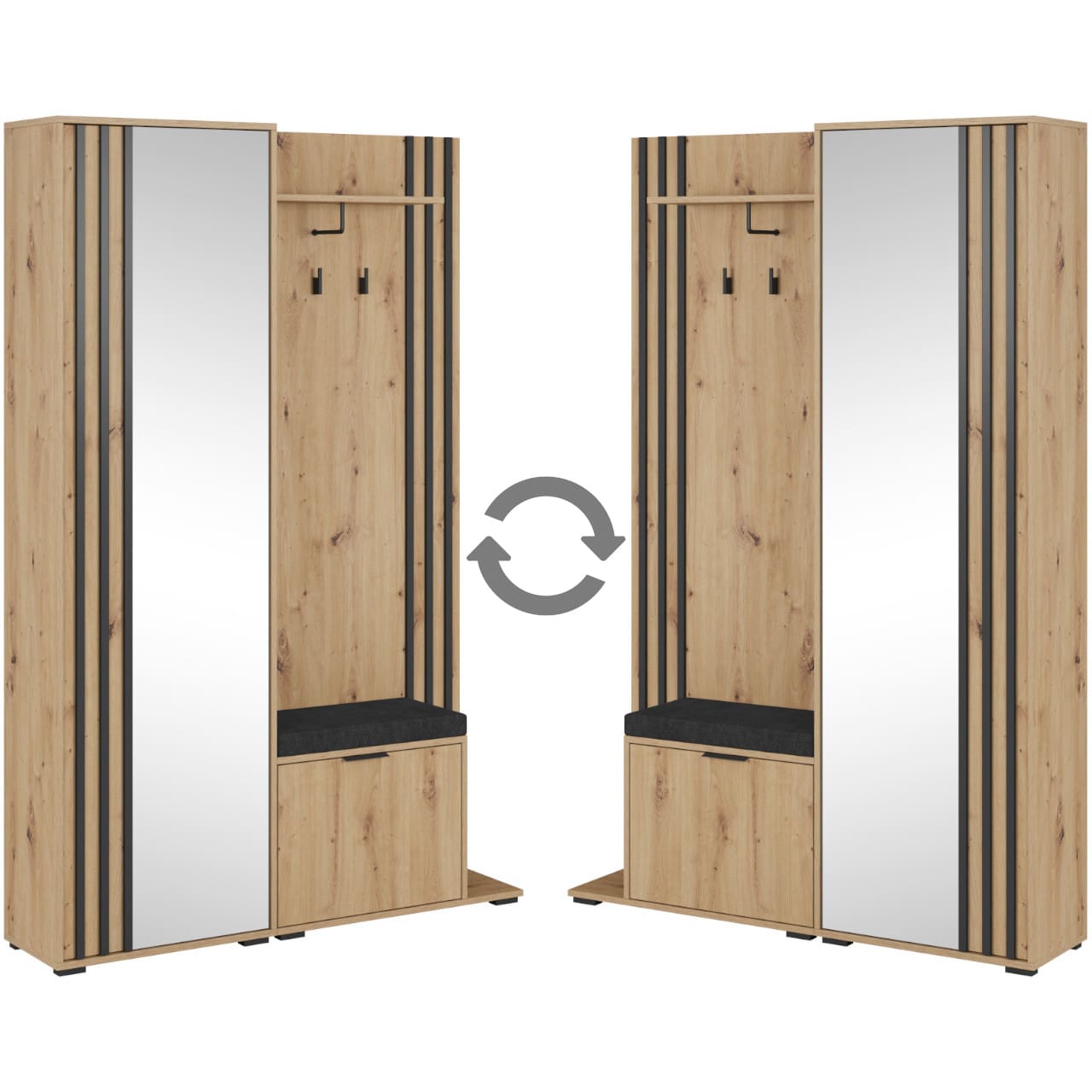 Předsíňová stěna LAILA dub artisan / černá - Obrázek 4