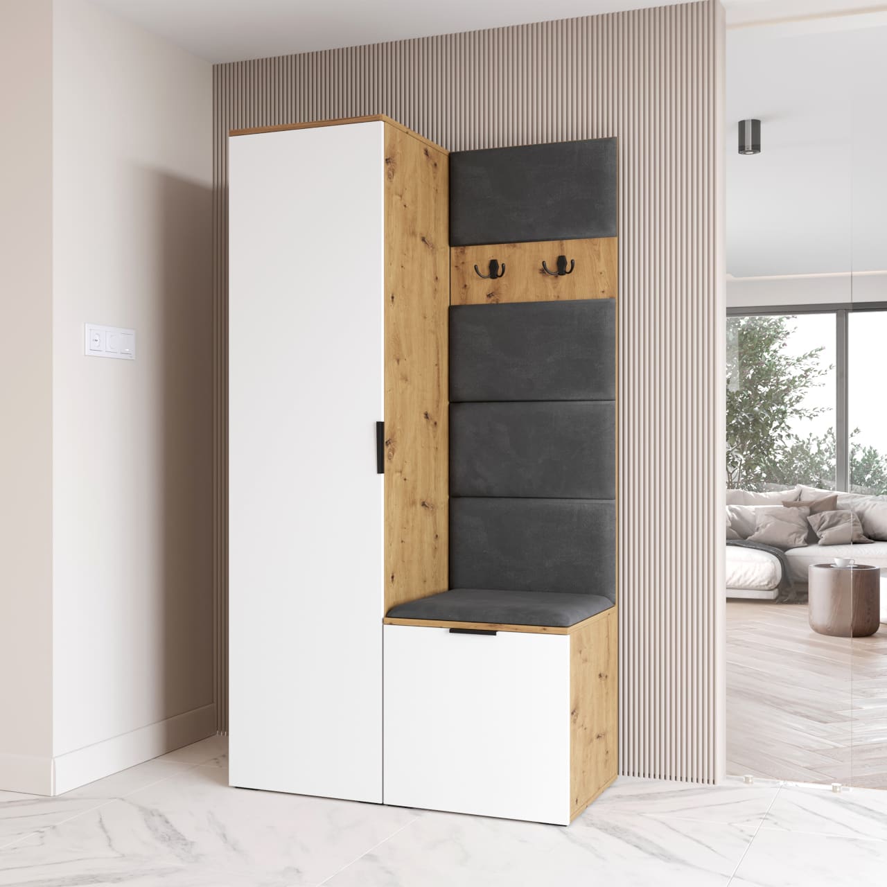 Předsíňová stěna NELLI 1 dub artisan / bílá pravá - Obrázek 4