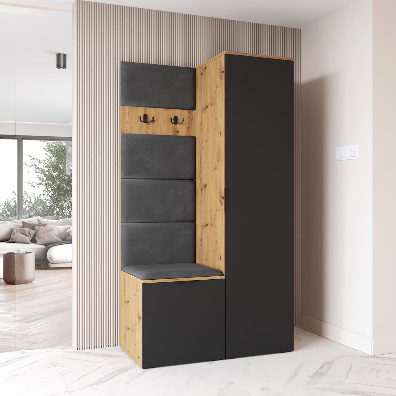 Předsíňová stěna NELLI 1 dub artisan / černá levá - Obrázek 4