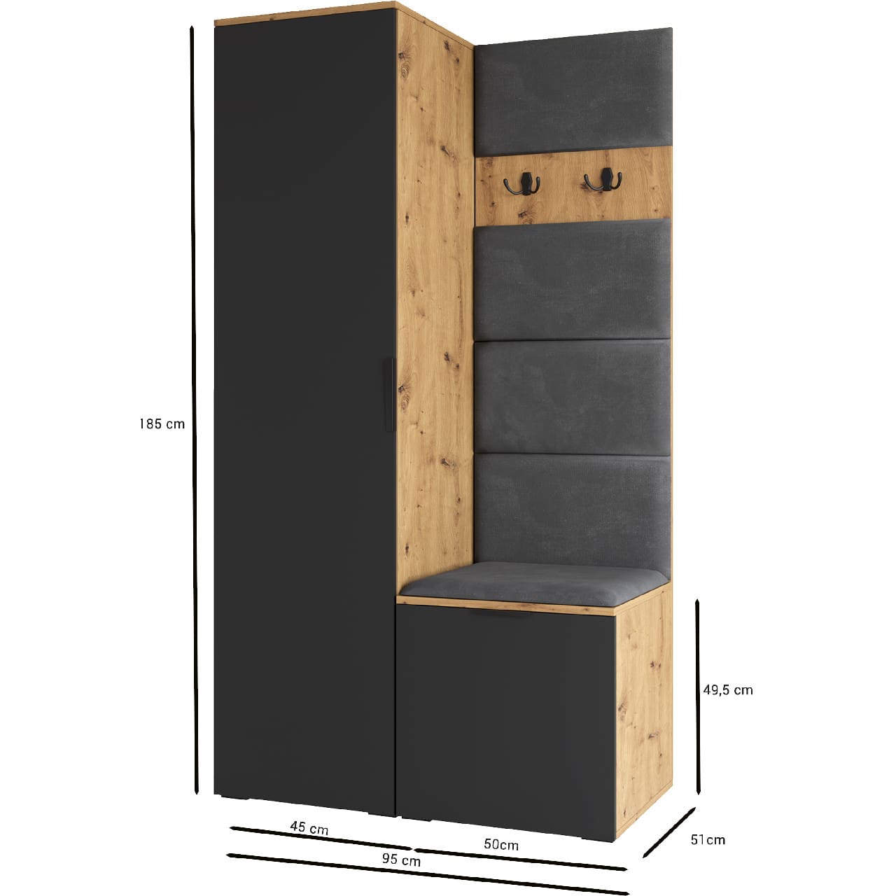 Předsíňová stěna NELLI 1 dub artisan / černá pravá - Obrázek 2