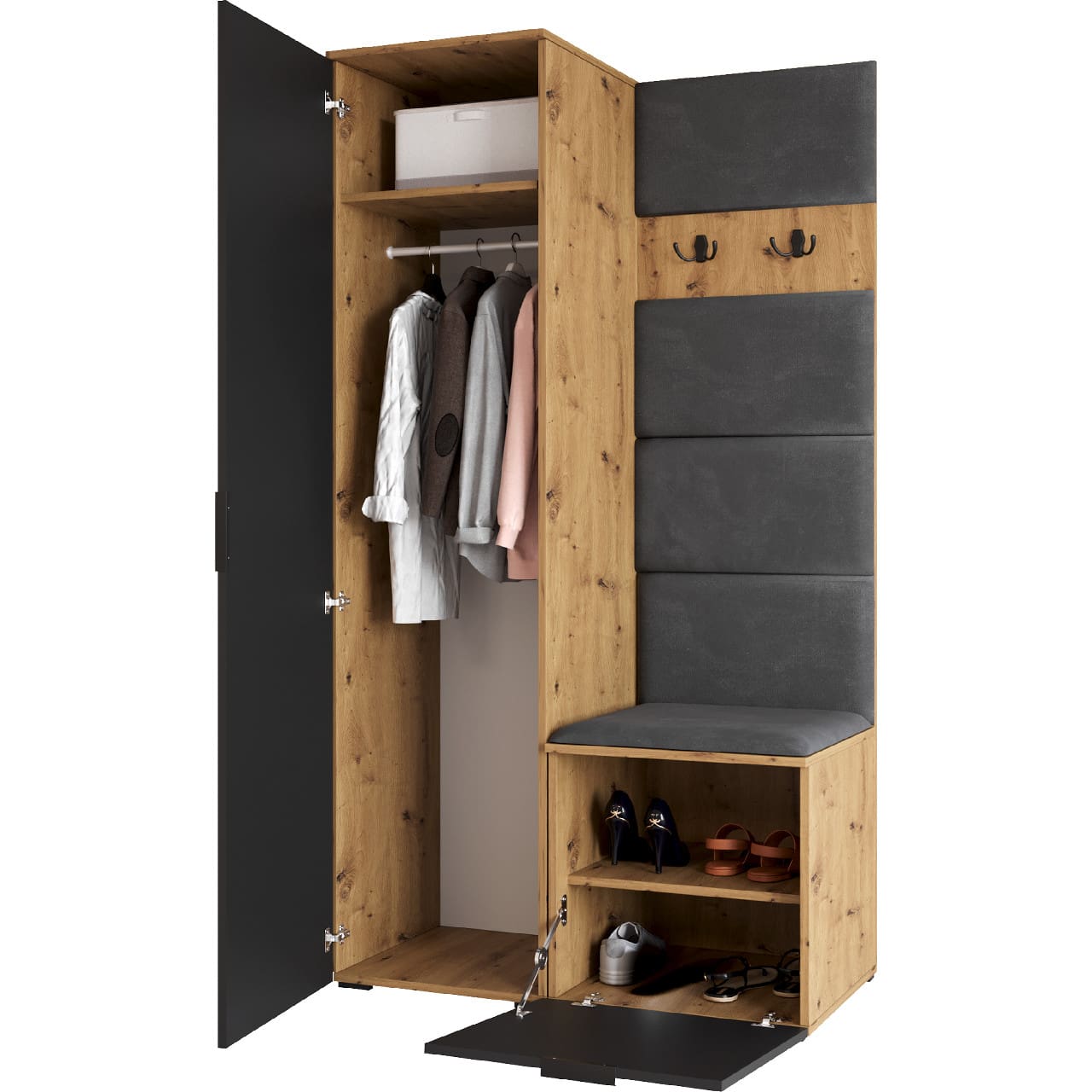 Předsíňová stěna NELLI 1 dub artisan / černá pravá - Obrázek 3