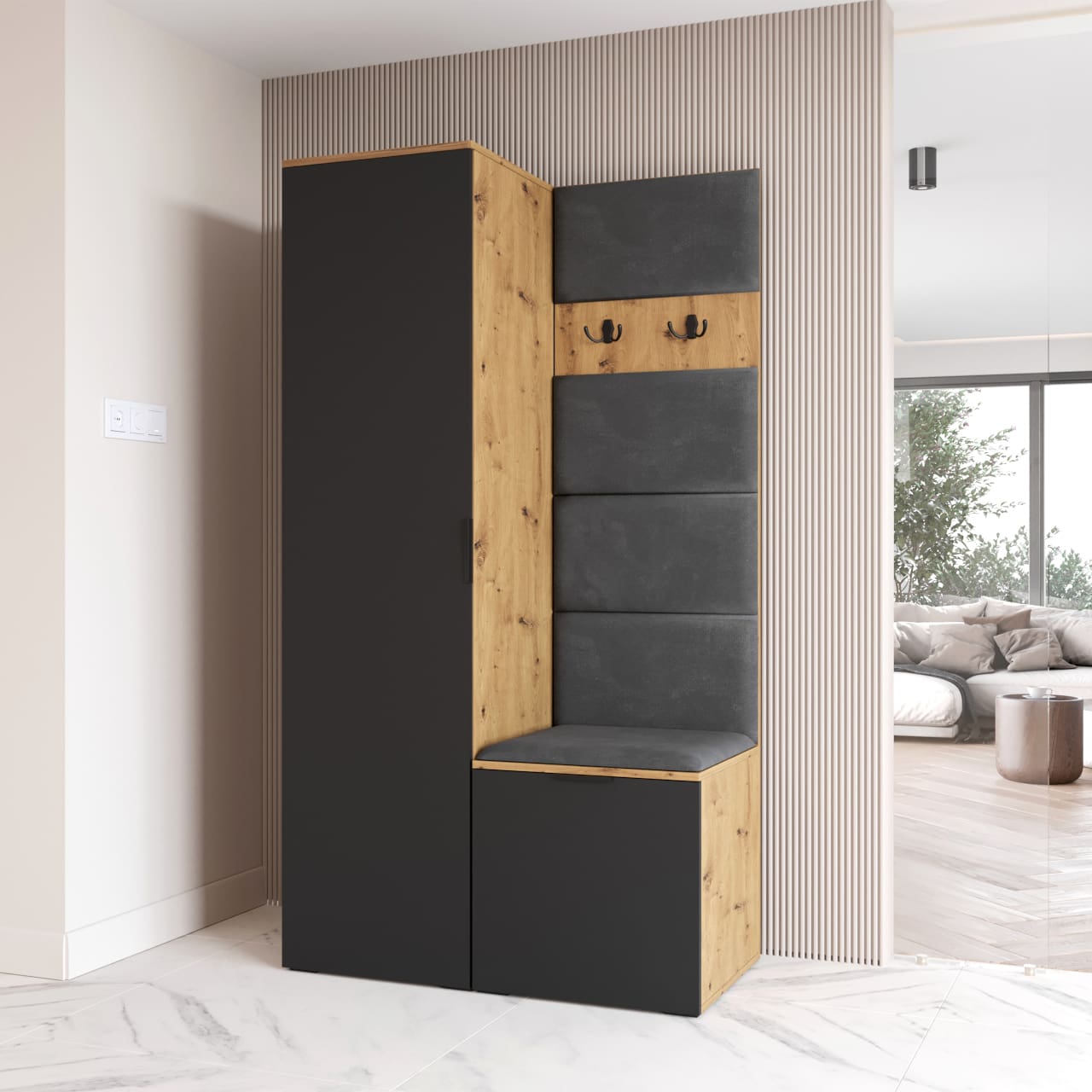 Předsíňová stěna NELLI 1 dub artisan / černá pravá - Obrázek 4