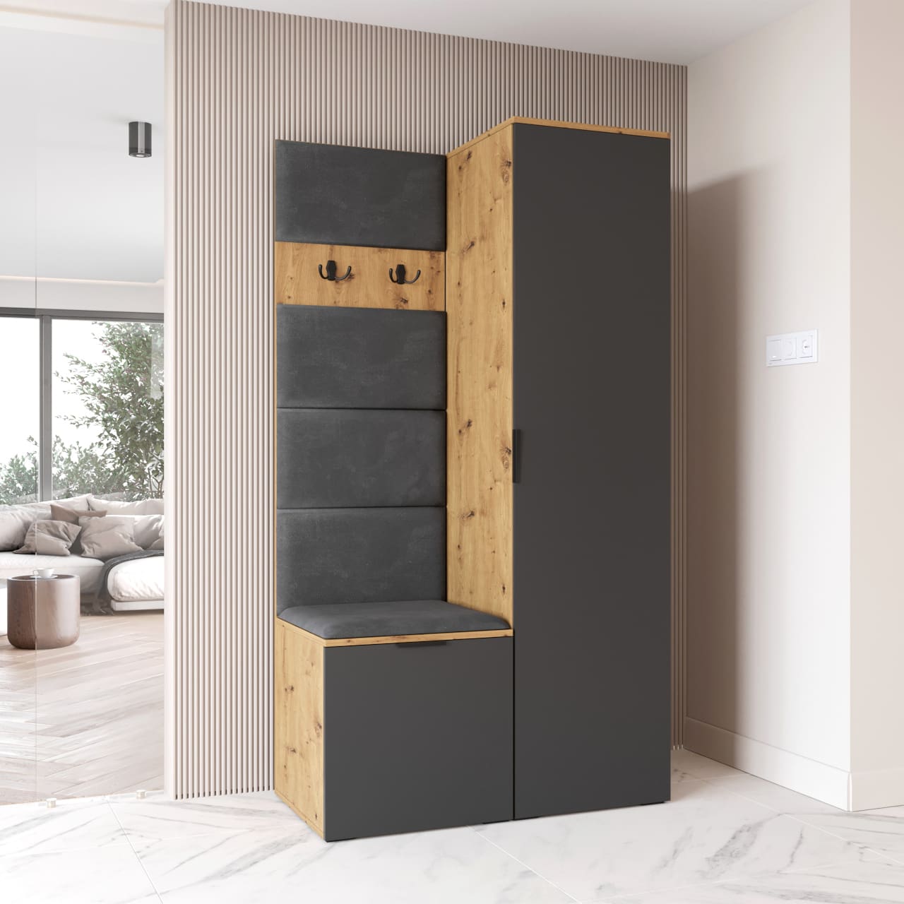 Předsíňová stěna NELLI 1 dub artisan / šedá levá - Obrázek 4