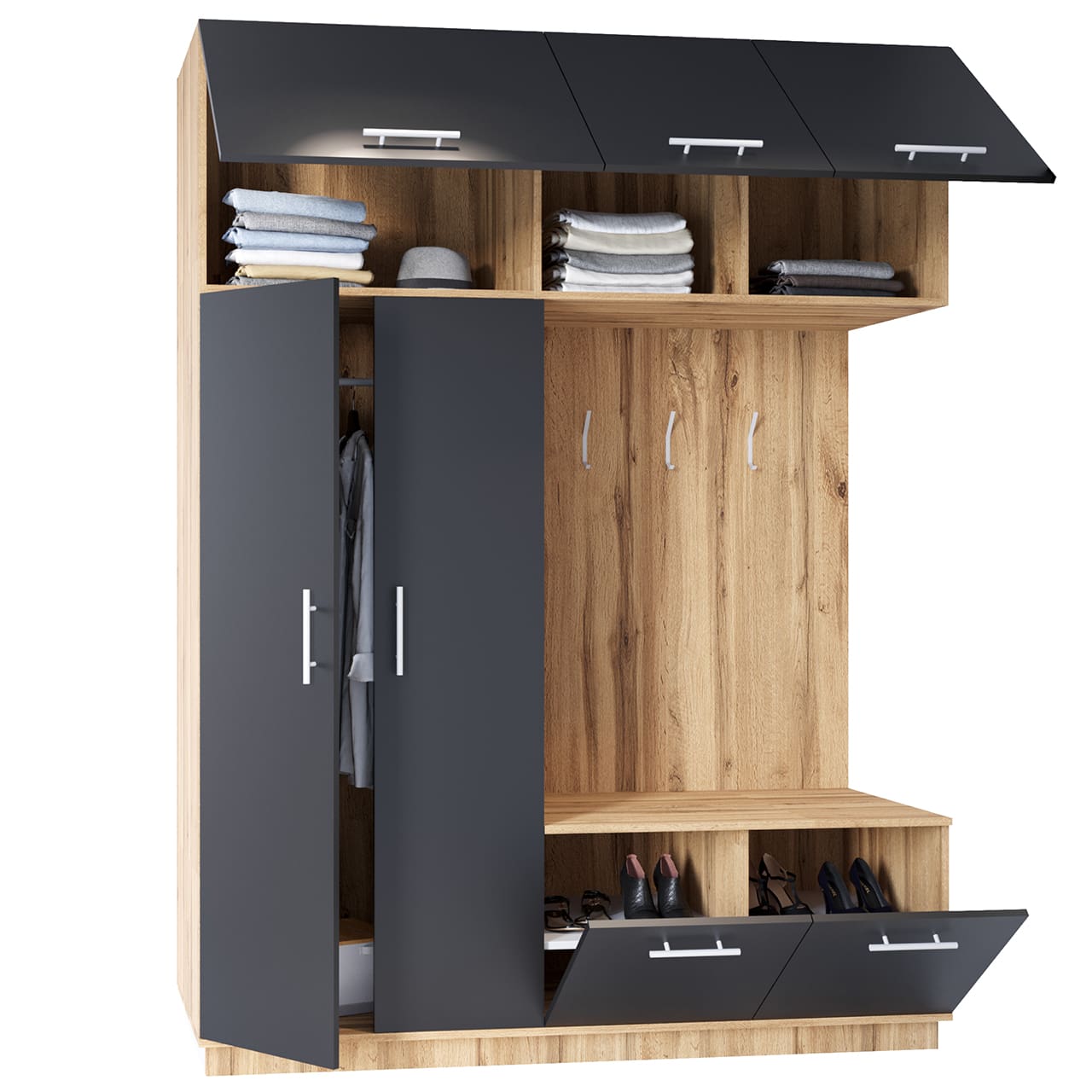 Předsíňová stěna pravá CREON 1 dub wotan / černá - Obrázek 2