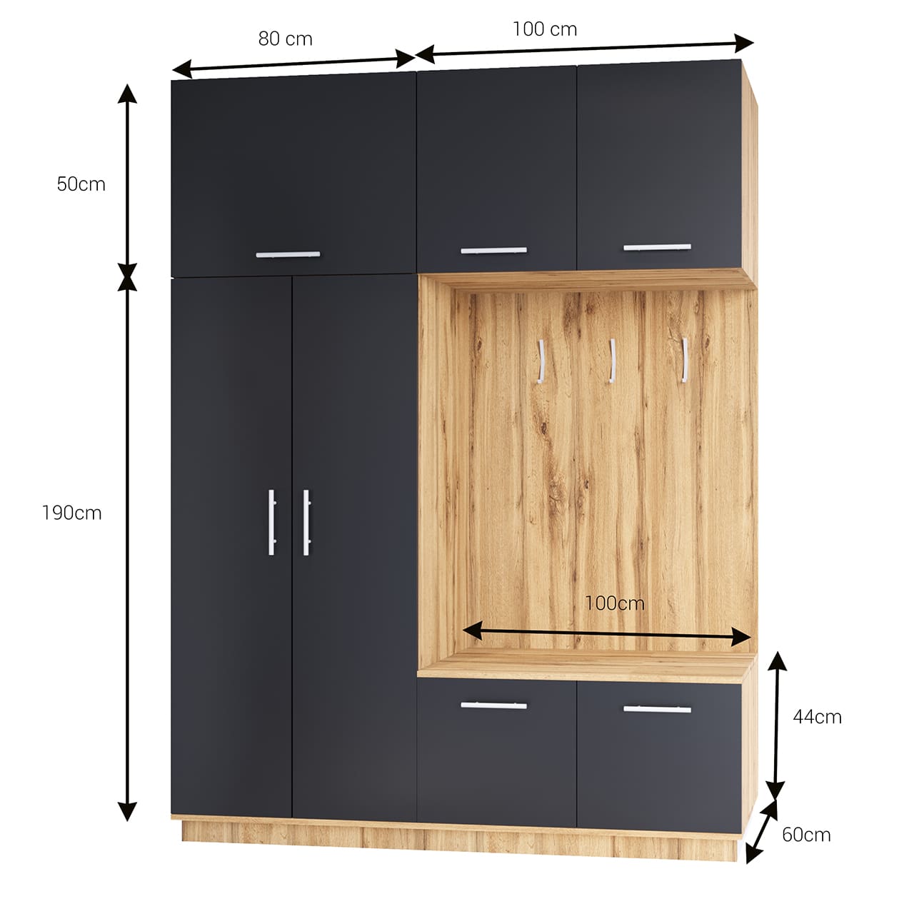 Předsíňová stěna pravá CREON 1 dub wotan / černá - Obrázek 3