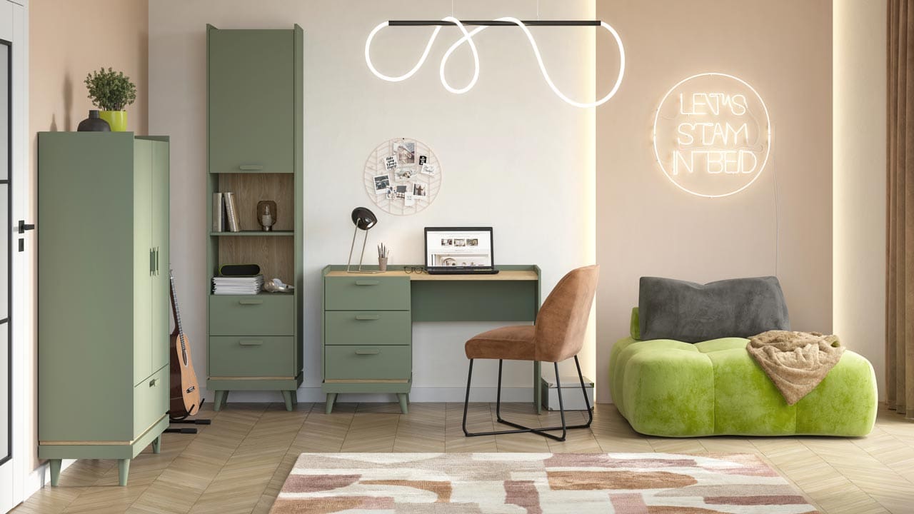 Skříň s šuplíky CANDIS 19 zelená / dub olejový - Obrázek 8