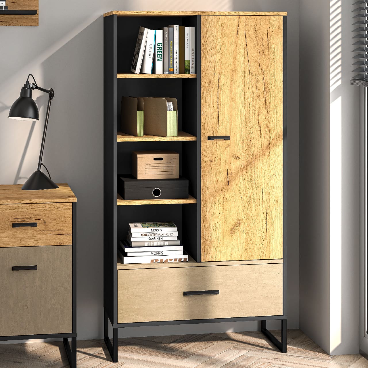 Regál CLINT 04 dub craft zlatý / černý / prémiová ocel - Obrázek 5