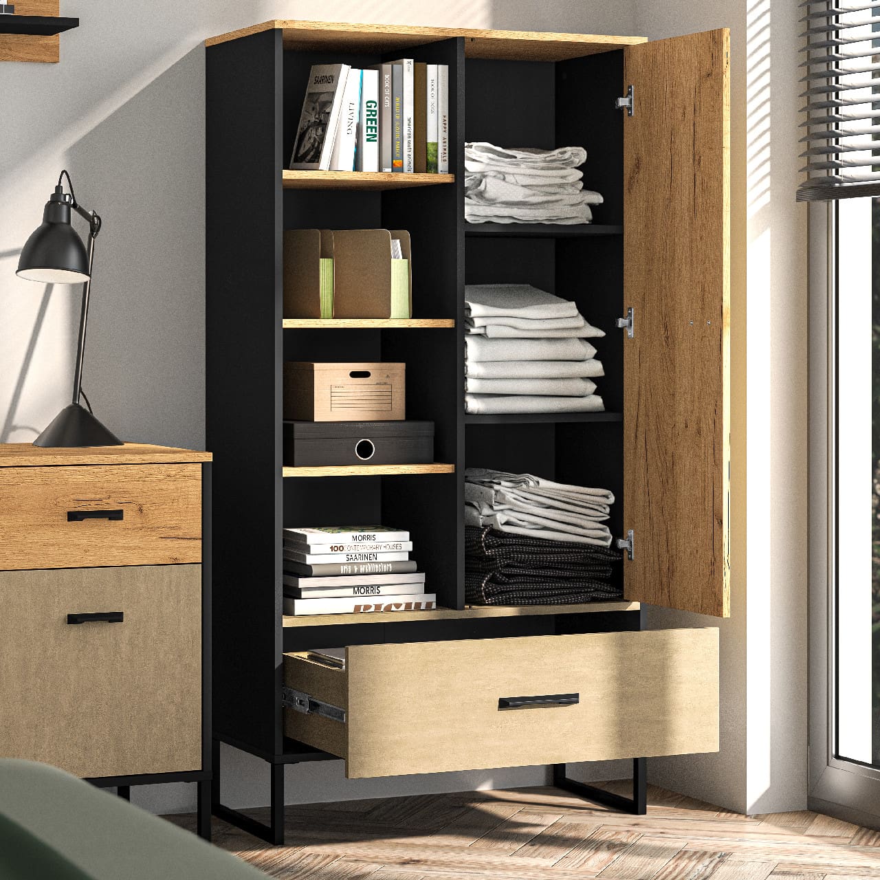Regál CLINT 04 dub craft zlatý / černý / prémiová ocel - Obrázek 6