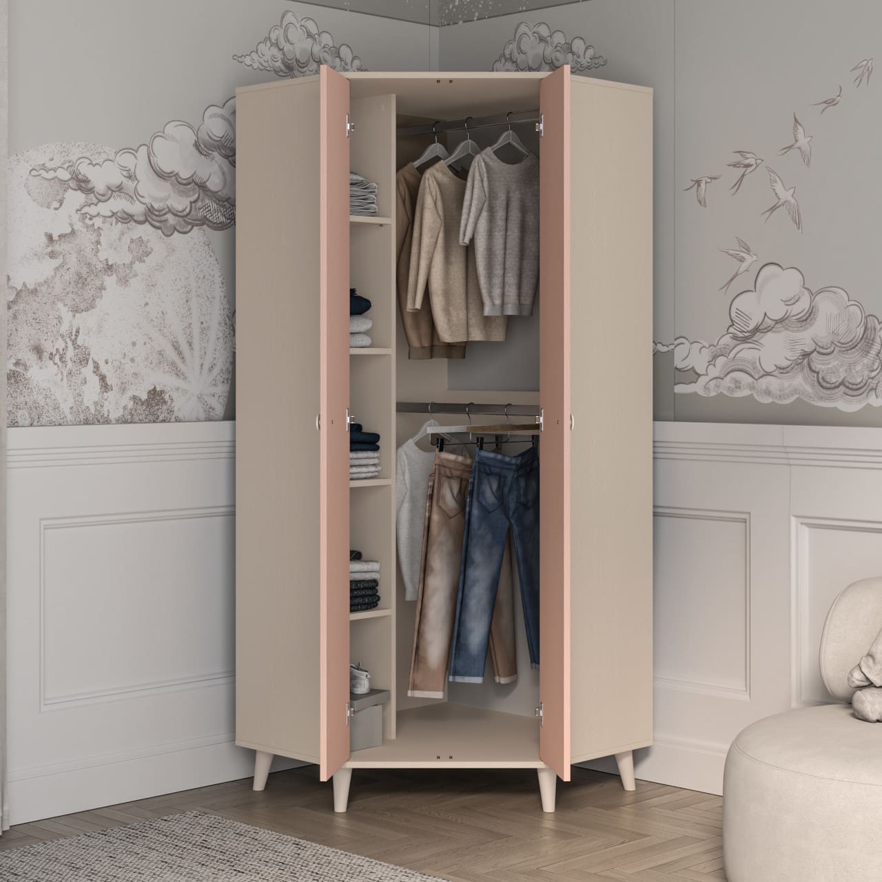 Rohová skříň EVE 01 pouštní písek / millenial pink - Obrázek 6