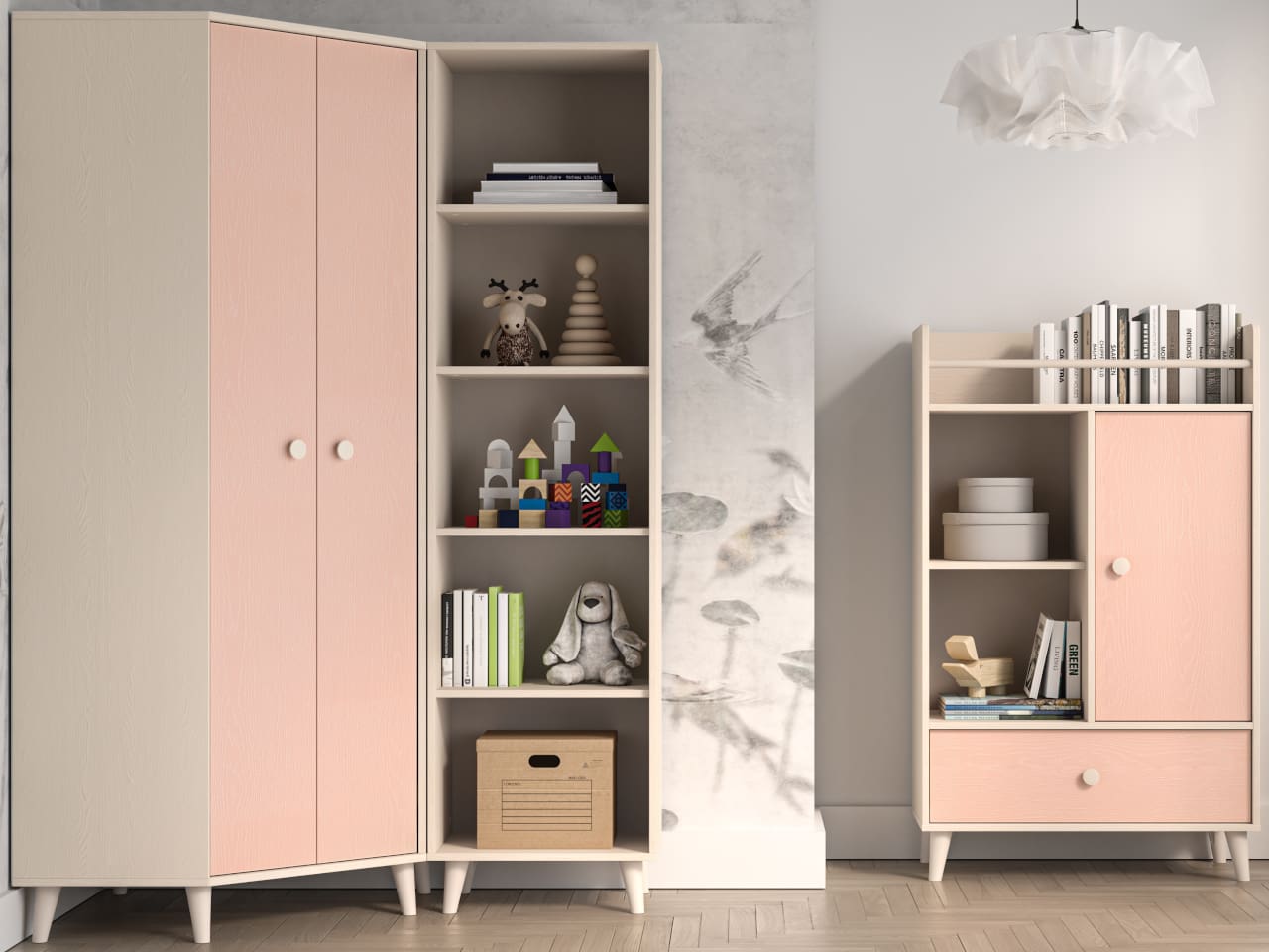 Rohová skříň EVE 01 pouštní písek / millenial pink - Obrázek 10