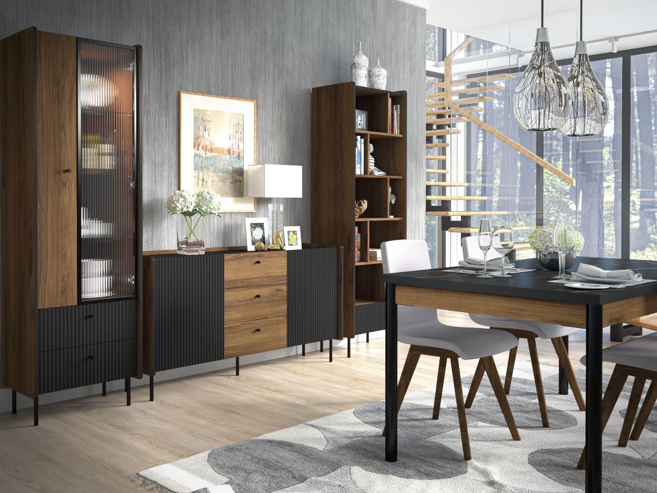 Rozkládací stůl PRESTI 14 ořech warmia / san sebastian / černý - Obrázek 4