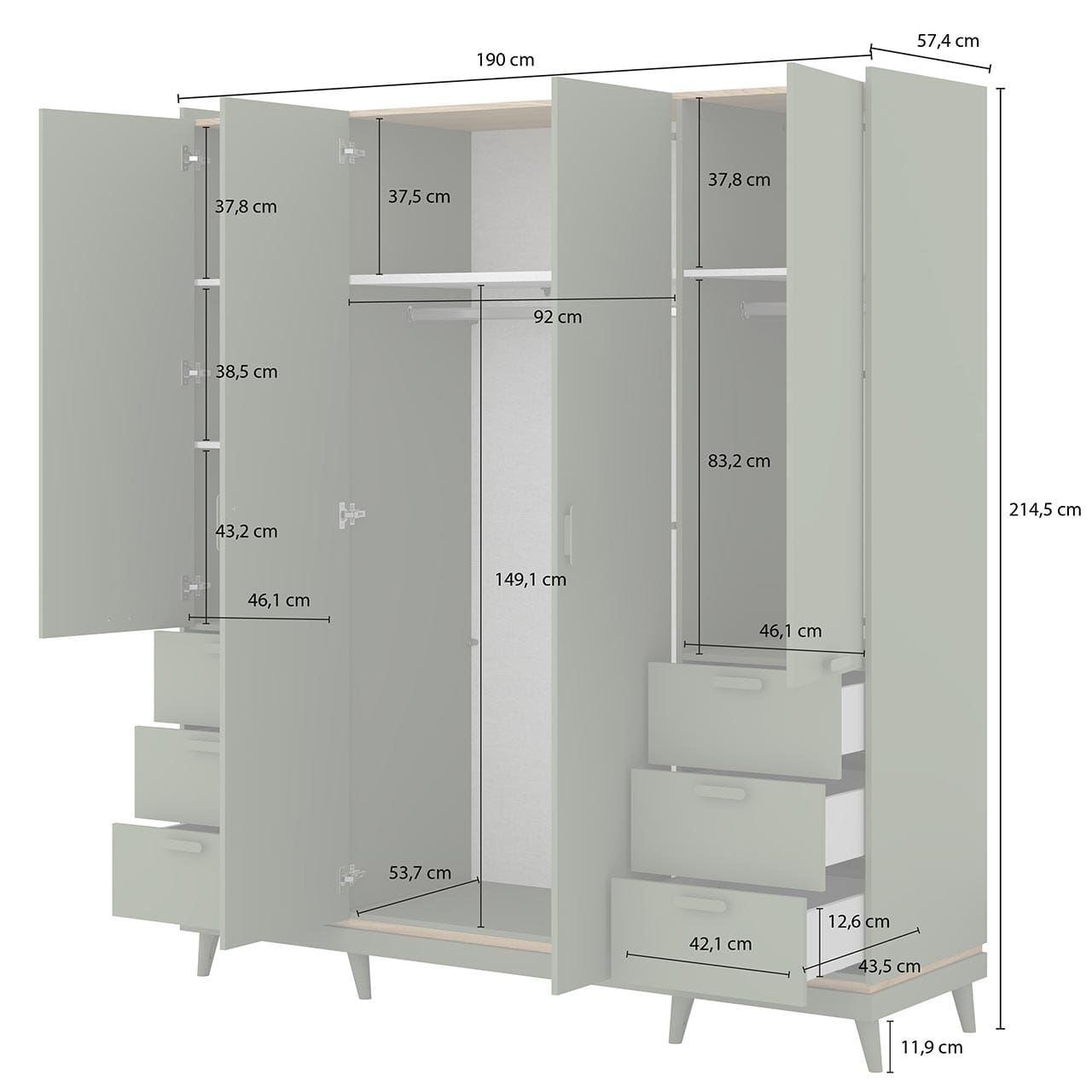 Skříň s šuplíky CANDIS 20 zelená / dub olejový - Obrázek 2
