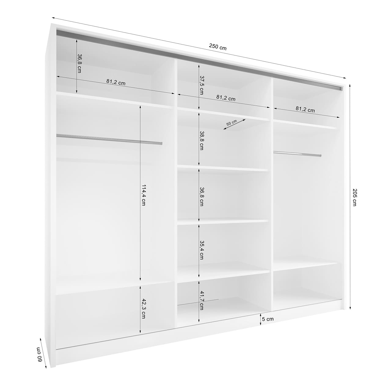 Skříň CETI B 250 bílá / dub wotan / černá - Obrázek 3