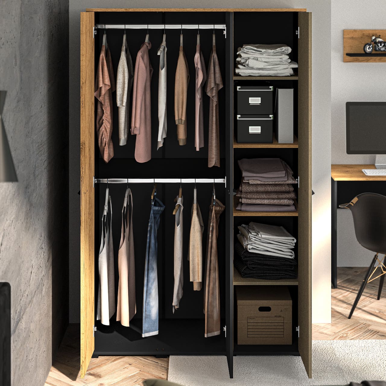 Skříň CLINT 01 dub craft zlatý / černá / prémiová ocel - Obrázek 5