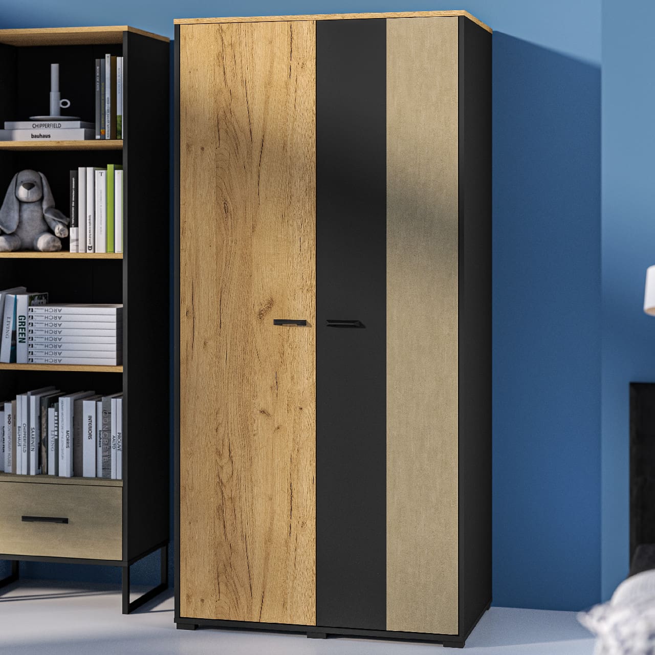 Skříň CLINT 02 dub craft zlatý / černá / prémiová ocel - Obrázek 5