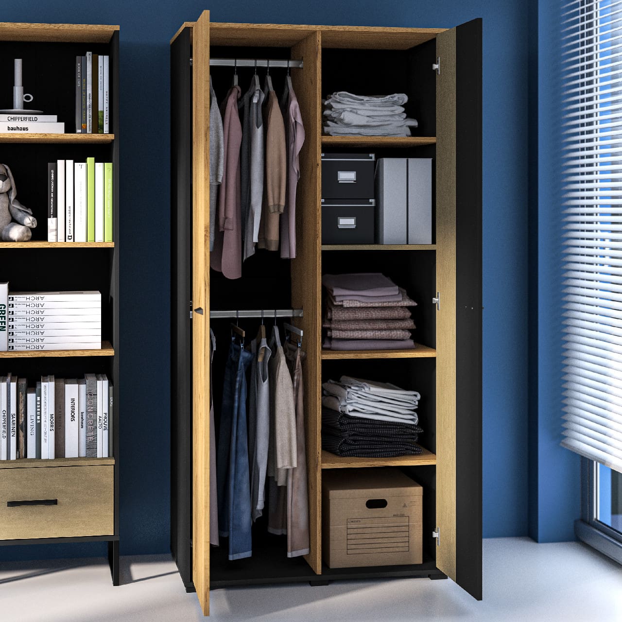 Skříň CLINT 02 dub craft zlatý / černá / prémiová ocel - Obrázek 6