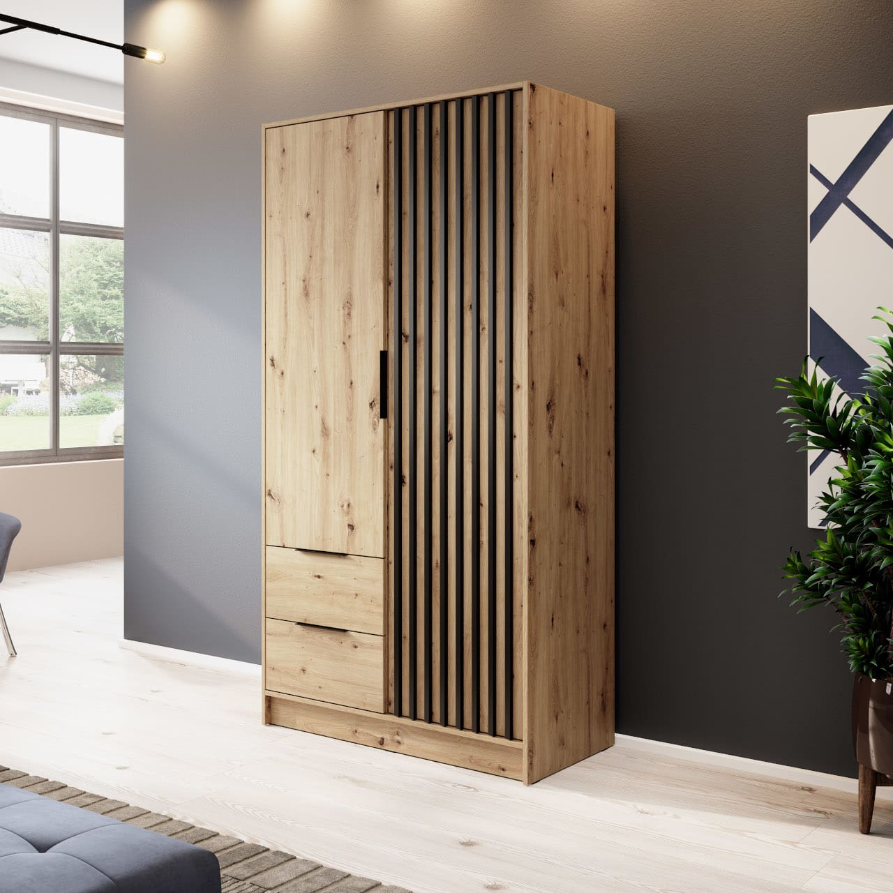 Skříň LAILA 2D dub artisan / černá - Obrázek 4